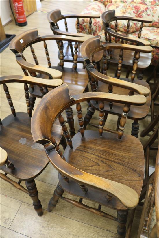 A set of six bow back captains armchairs